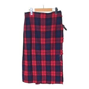 Fine Woolens Scotland Vintage Kilt Tartan Red‎ Blue Green Midi Pleated Size 18